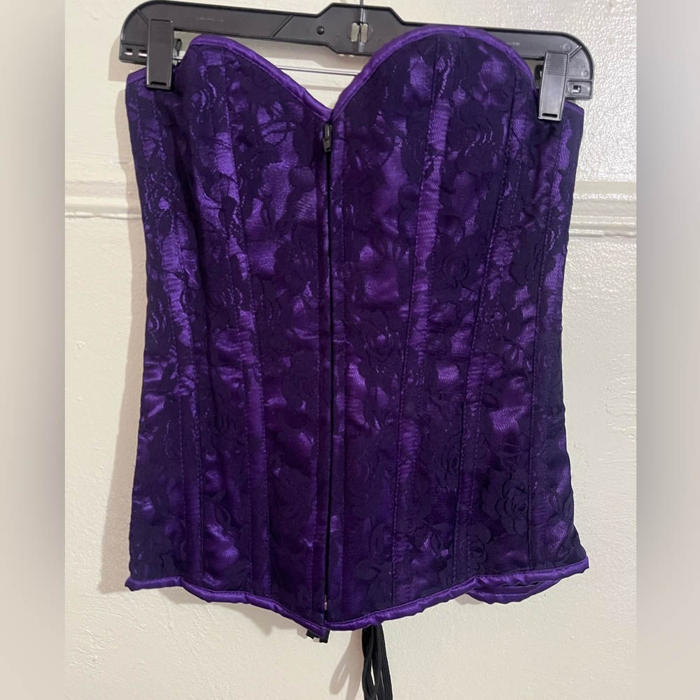 Daisy Purple and Black Lace Front Zipper Corsets Women’s Size Medium